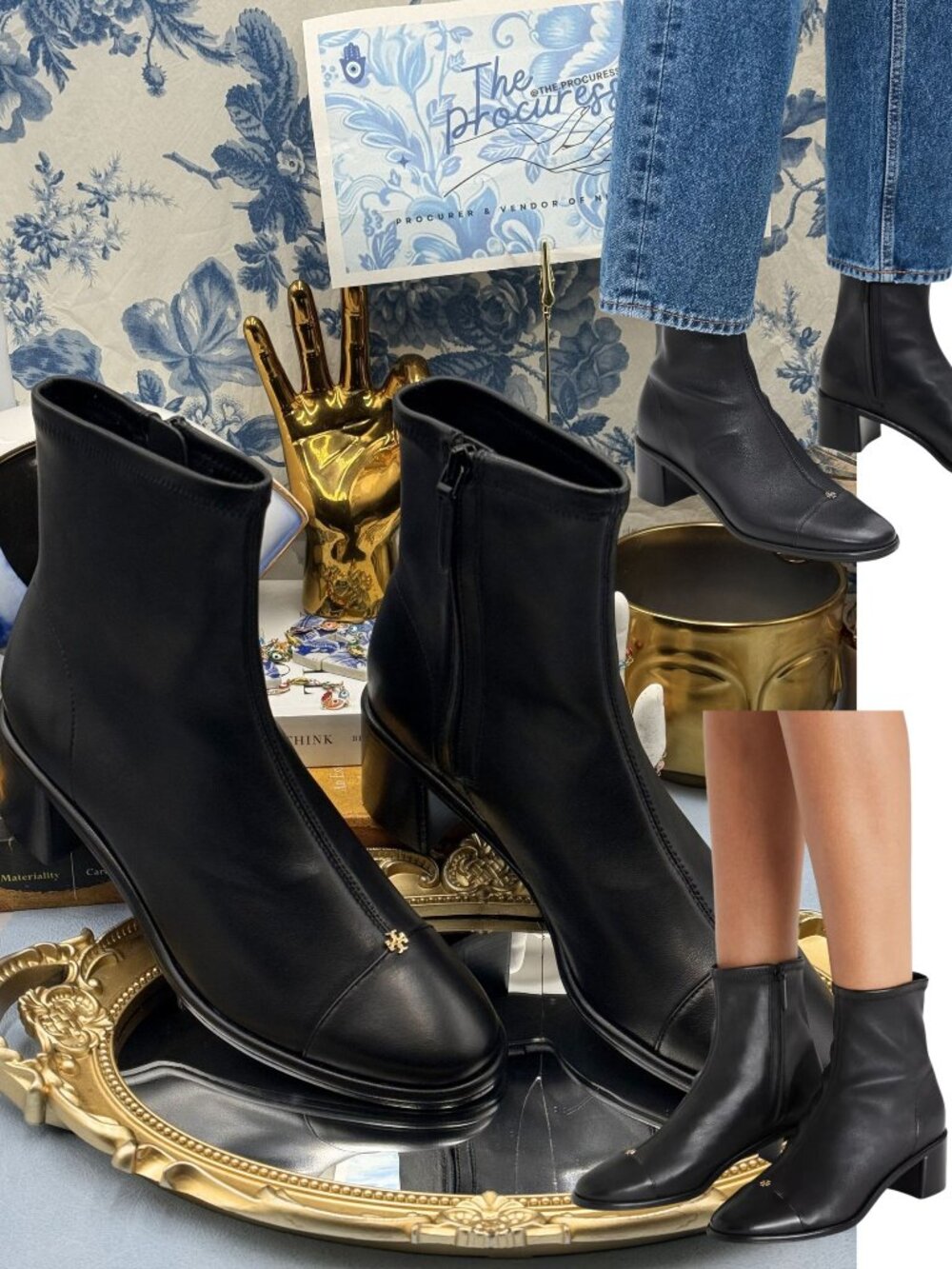 ๐ TORY BURCH ๐งฟ NWOB Cap Toe Low Heel Ankle Boots, Perfect Black - Sz 7